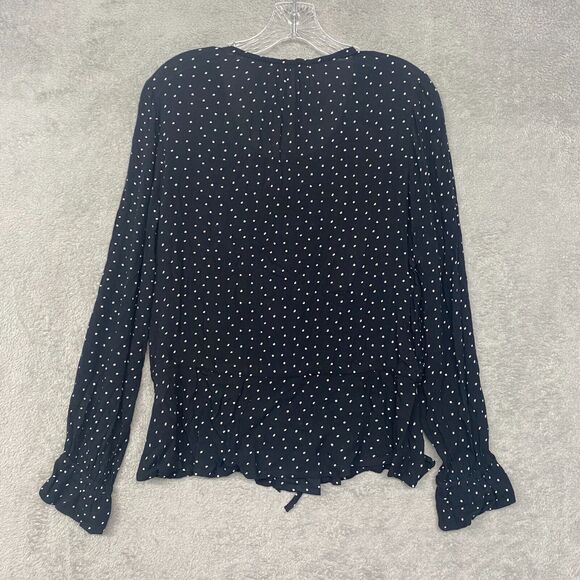 Lucky Brand Shirt Womens Small Black Polka Dot Popover Button Tie Waist - Picture 6 of 7